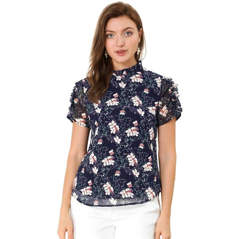 アレグラ ケー レディース トップス シャツ シフォン フラワー柄 プリント フリル ブラウス フラワー ALLEGRA K Womens Ruffled Neck Chiffon Frill Trim Short Sleeve Floral Print Bl 8,070円