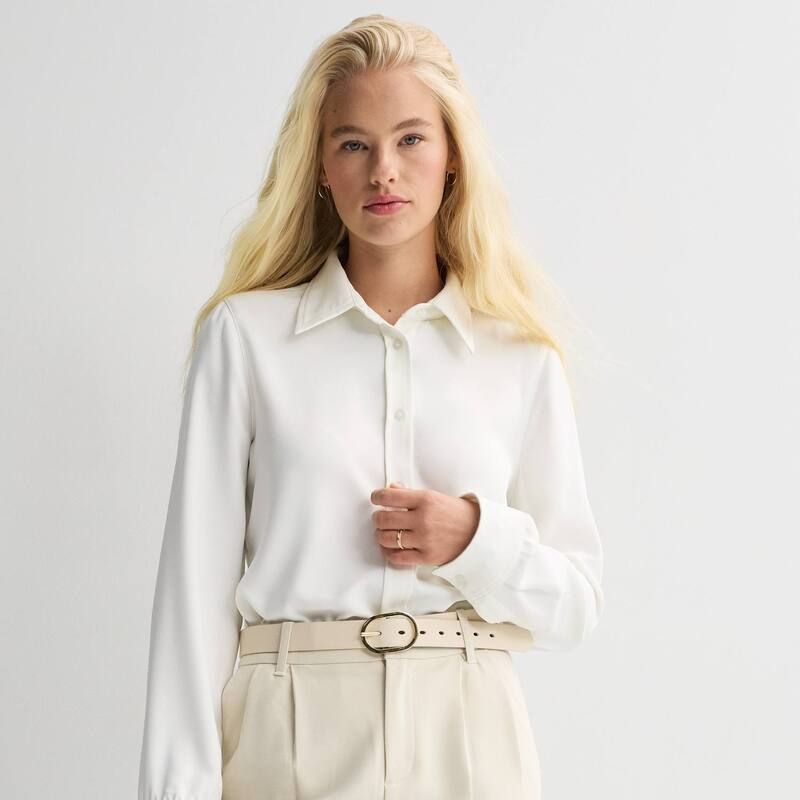 エスオー レディース トップス シャツ Juniors SO Long Sleeve Button Front Drapey Woven Top Coconut White ホワイト