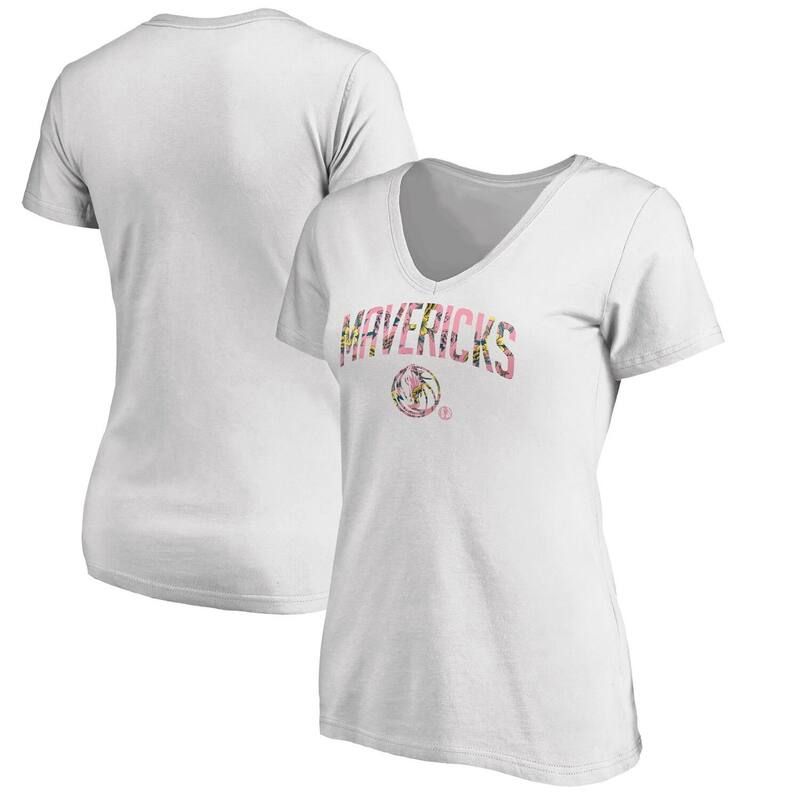 アンブランデッド レディース トップス Tシャツ Vネック フラワー柄 フラワー Unbranded Womens White Dallas Mavericks Floral Arch VNeck TShirt Mav White ホワイト