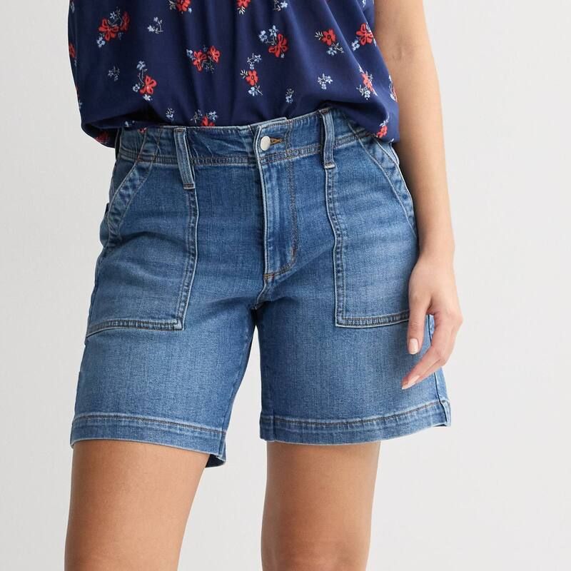 ソノマ レディース ボトムス ハーフパンツ・ショーツ プチ ミディ ショートパンツ Petite Sonoma Goods For Life Mid Rise Utility Midi Shorts Dark Wash