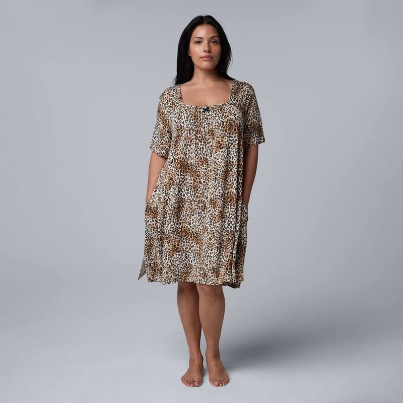 ヴェラウォン レディース アンダーウェア ナイトウェア プラスサイズ シャツ Plusize Simply Vera Wang Cozy Short Sleeve Sleepshirt Natural Animal アニマル