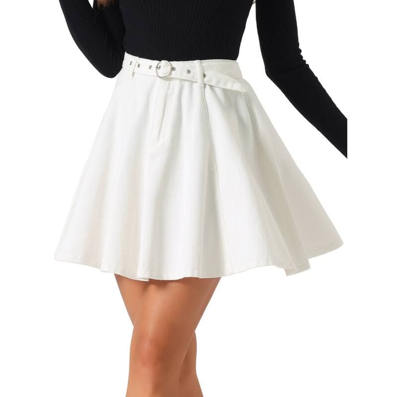 アレグラ ケー レディース ボトムスカート A ライン ハイウエスト ミニ デニム ALLEGRA K Womensummer High Waist Aline Mini Denim Skirt With Belt White A ホワイト