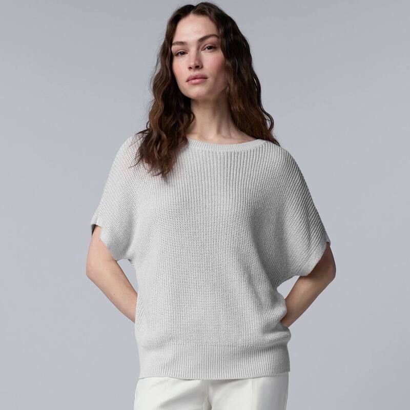 ヴェラウォン レディース アウター ニット・セーター Womensimply Vera Wang Boatneck Short Sleeve Sweater Top White ホワイト