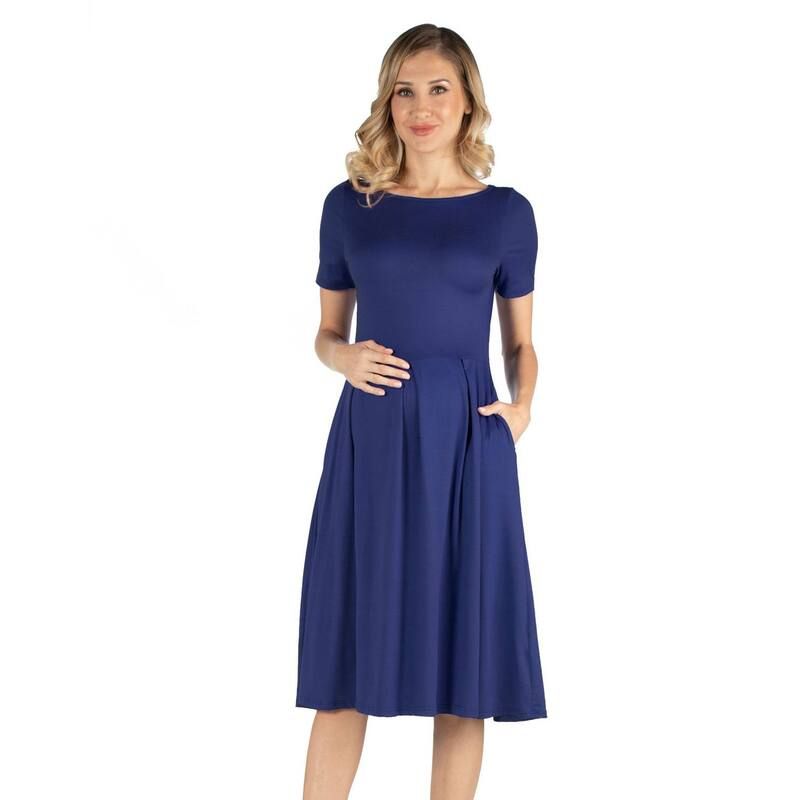 24 セブンコンフォート レディース トップス ワンピース フラワー柄 マタニティ フラワー Maternity 24Seven Comfort Apparel Floral Scoop Neck Elbow Sleeve Skater Dress Navy