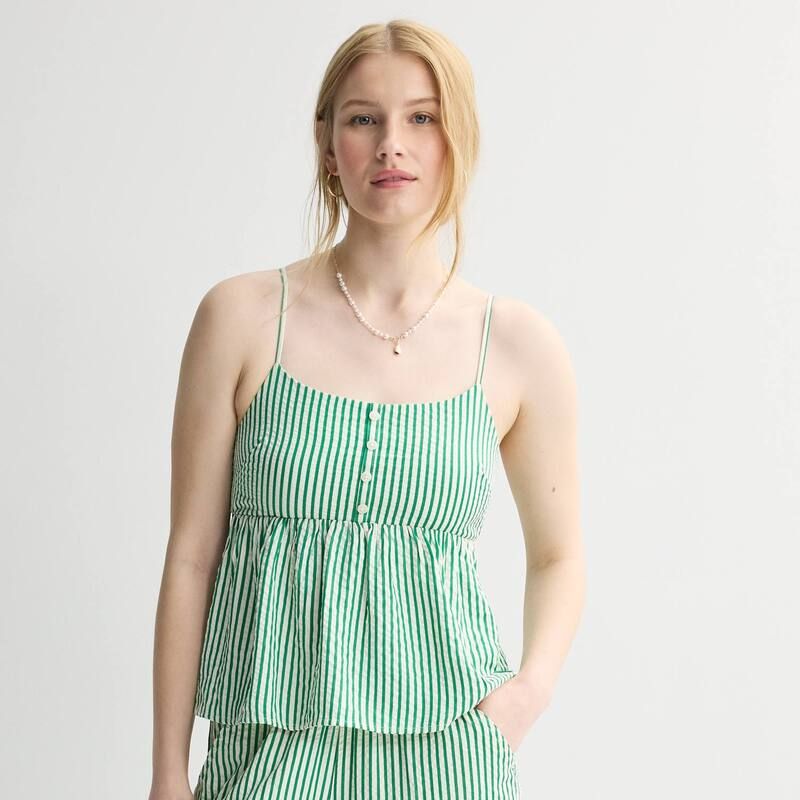 エスオー レディース トップス シャツ Juniors SO Woven Cami Cream Green Stripe クリーム