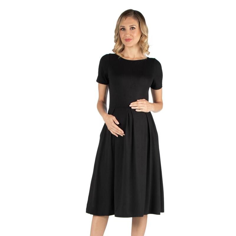 24 セブンコンフォート レディース トップス ワンピース フラワー柄 マタニティ フラワー Maternity 24Seven Comfort Apparel Floral Scoop Neck Elbow Sleeve Skater Dress Black