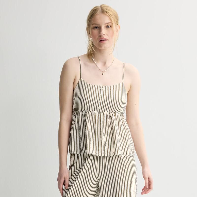 エスオー レディース トップス シャツ Juniors SO Woven Cami Cream Brown Stripe クリーム