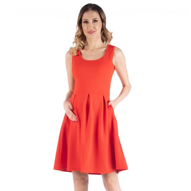 24 セブンコンフォート レディース トップス ワンピース プリーツ ノースリーブ マタニティ Maternity 24Seven Comfort Apparel Scoop Neck Sleeveless Pleated Flare Dress Orange