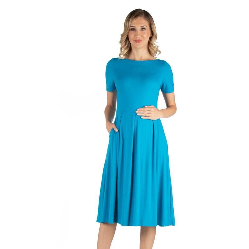 24 セブンコンフォート レディース トップス ワンピース フラワー柄 マタニティ フラワー Maternity 24Seven Comfort Apparel Floral Scoop Neck Elbow Sleeve Skater Dress Turqu