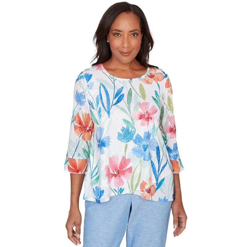 アルフレッド ダナー レディース トップス Tシャツ Womens Alfredunner Whimsical Flower Bell Sleeve Top Blue Multi ブルー