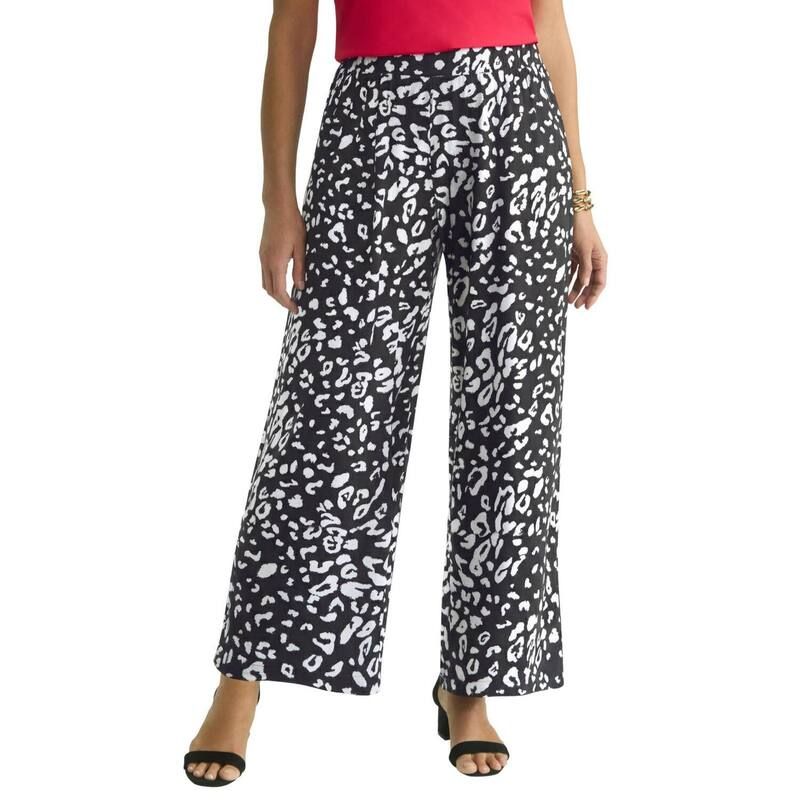 ジェシカロンドン レディース ボトムス カジュアルパンツ ワイドレッグ プラスサイズ プチ ニット Jessica London Womens Plusize Petite Stretch Knit Wide Leg Pant Black White Chee