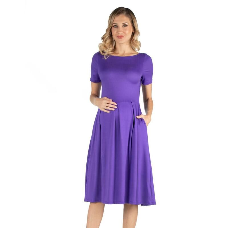 24 セブンコンフォート レディース トップス ワンピース フラワー柄 マタニティ フラワー Maternity 24Seven Comfort Apparel Floral Scoop Neck Elbow Sleeve Skater Dress Lilac