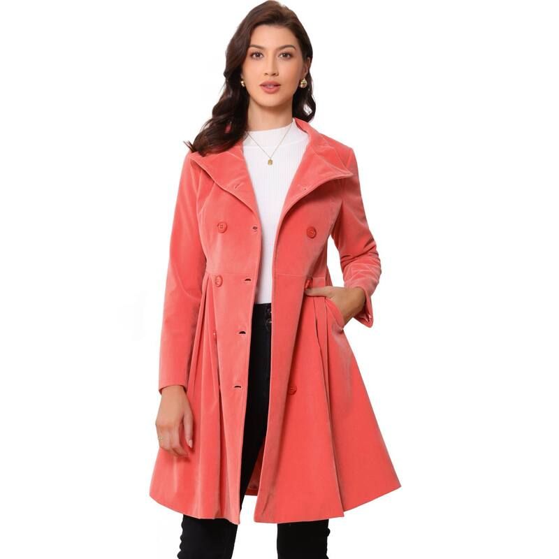 アレグラ ケー レディース アウター ジャケット・ブルゾン A ライン ベルベット コート ALLEGRA K Velvet ALine Coat for Womenstand Collar Double Breasted Winter Trench Coat