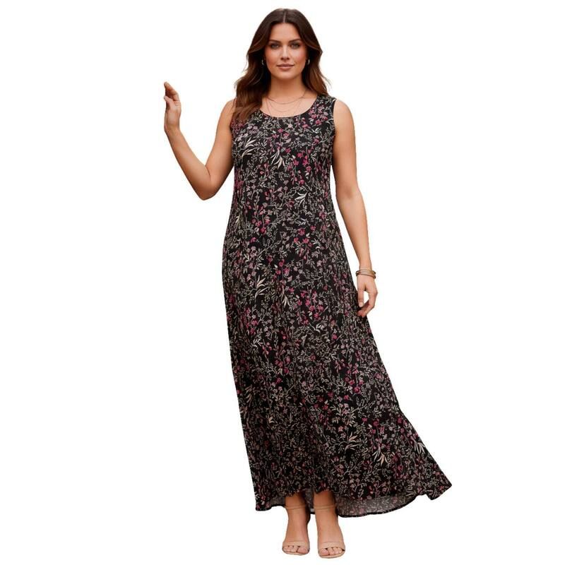 ロアマンズ レディース トップス ワンピース プラスサイズ ノースリーブ Roamans Womens Plusize HandCrinkled Sleeveless Dress Pink Floral Print ピンク