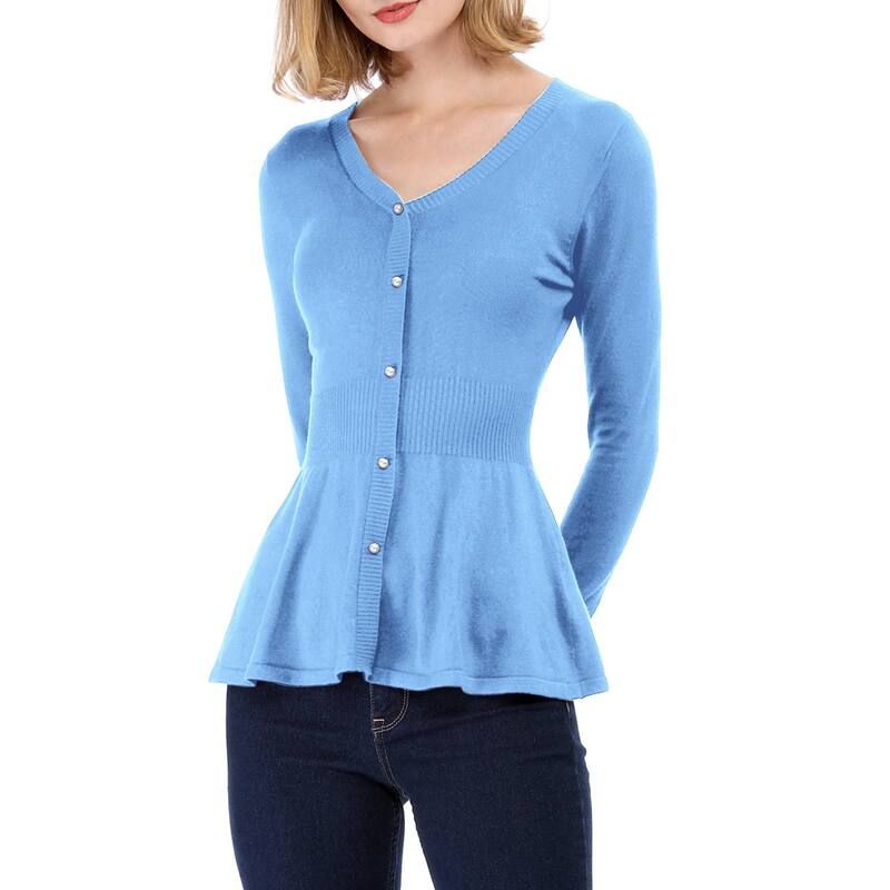 アレグラ ケー レディース アウター ニット・セーター Vネック リブ ALLEGRA K Womens V Neck Long Sleeve Ribbed Pullover Knitted Peplum Topsky Blue ブルー