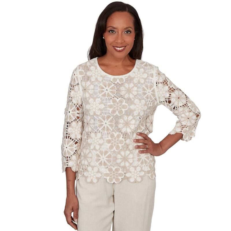 アルフレッド ダナー レディース トップス Tシャツ フラワー柄 フラワー Womens Alfredunner Floral Crochethree Quarter Sleeve Top Neutral Multi マルチカラー