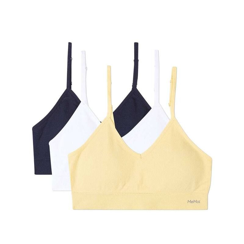 メモイ レディース アンダーウェア ブラジャー Vネック MeMoi 3 Pack Womenseamless LowBack VNeck TagFree Padded Pullover Bras Yellowhite Navy ホワイト