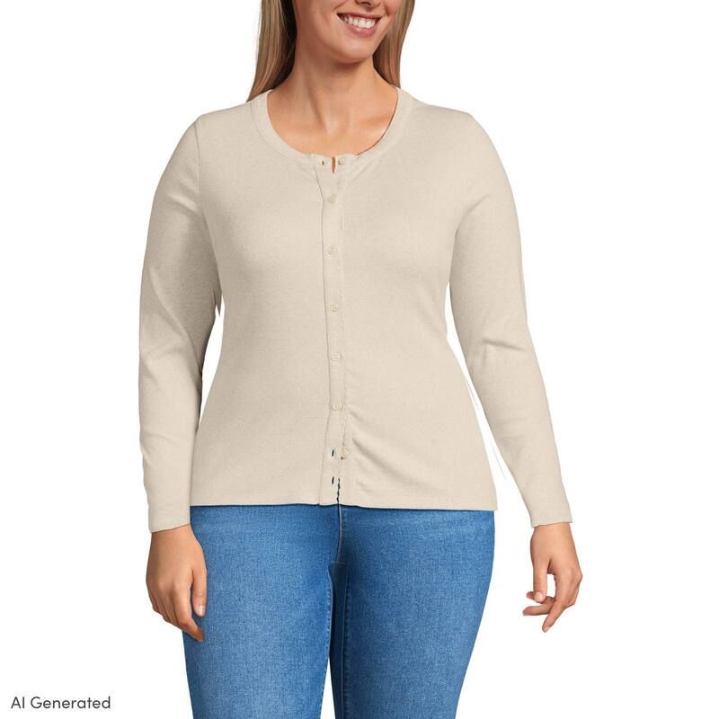 ランズエンド レディース トップス Tシャツ プラスサイズ Plusize Lands End Long Sleeve Micro Ributton Frontop Oatmeal Heather ヘザー