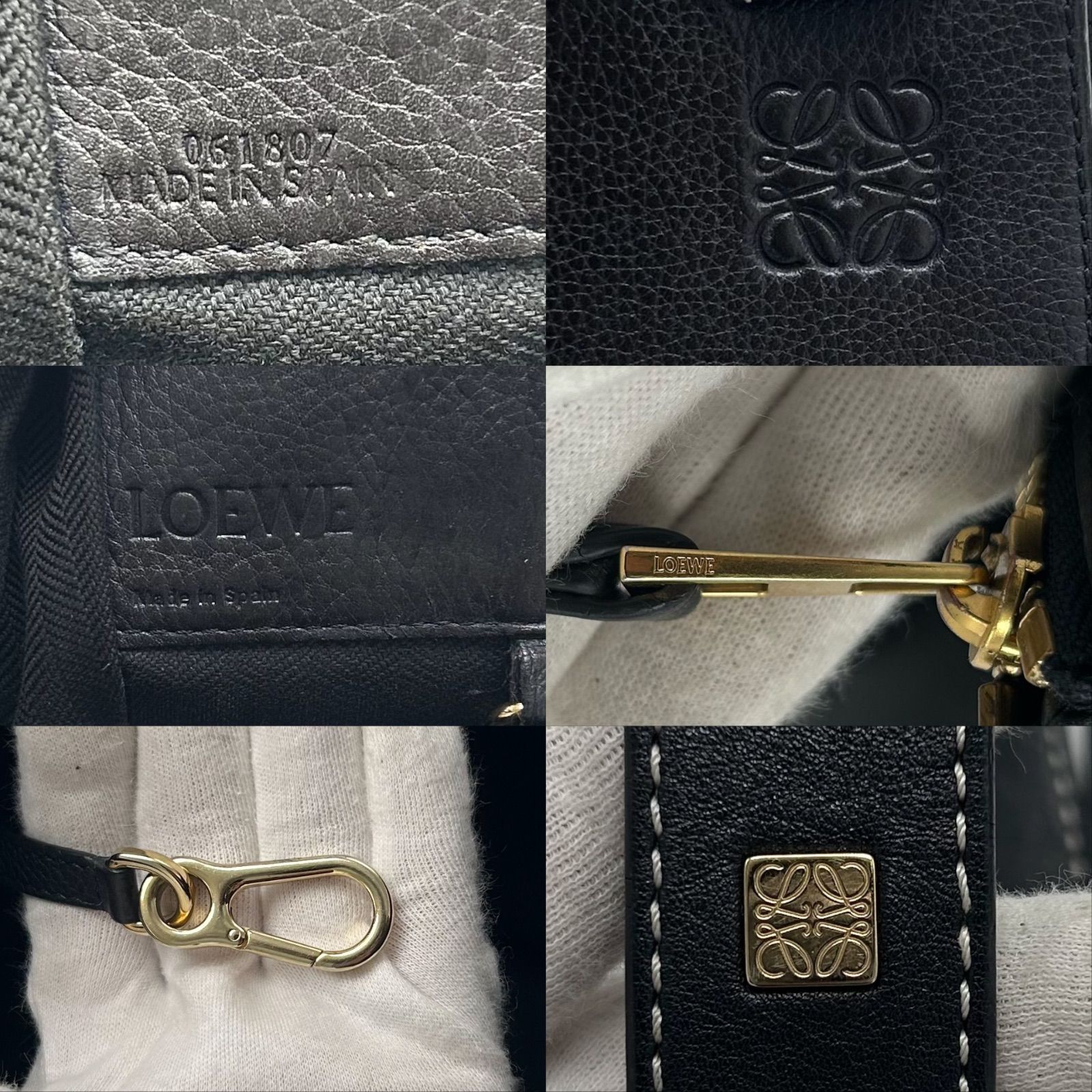 美品○ロエベ ハンドバッグ アナグラム ロゴ型押し ゴールド金具 