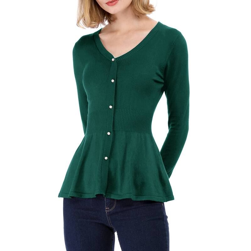 アレグラ ケー レディース アウター ニット・セーター Vネック リブ ALLEGRA K Womens V Neck Long Sleeve Ribbed Pullover Knitted Peplum Tops Green グリーン