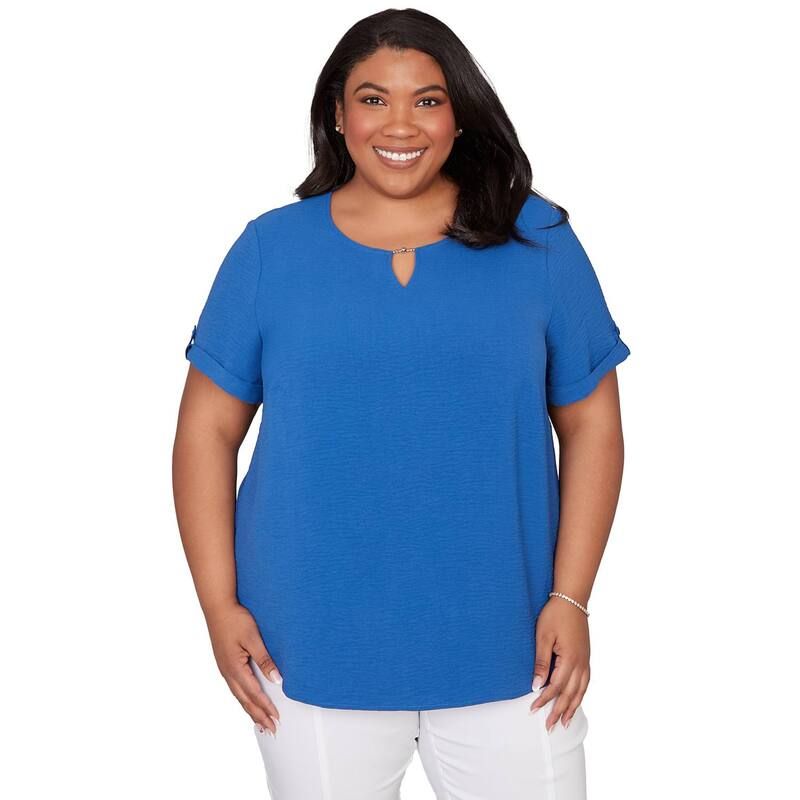 アルフレッド ダナー レディース トップス Tシャツ プラスサイズ Plusize Alfredunner Solid Rolled Short Sleeve Tee Royal Blue ブルー