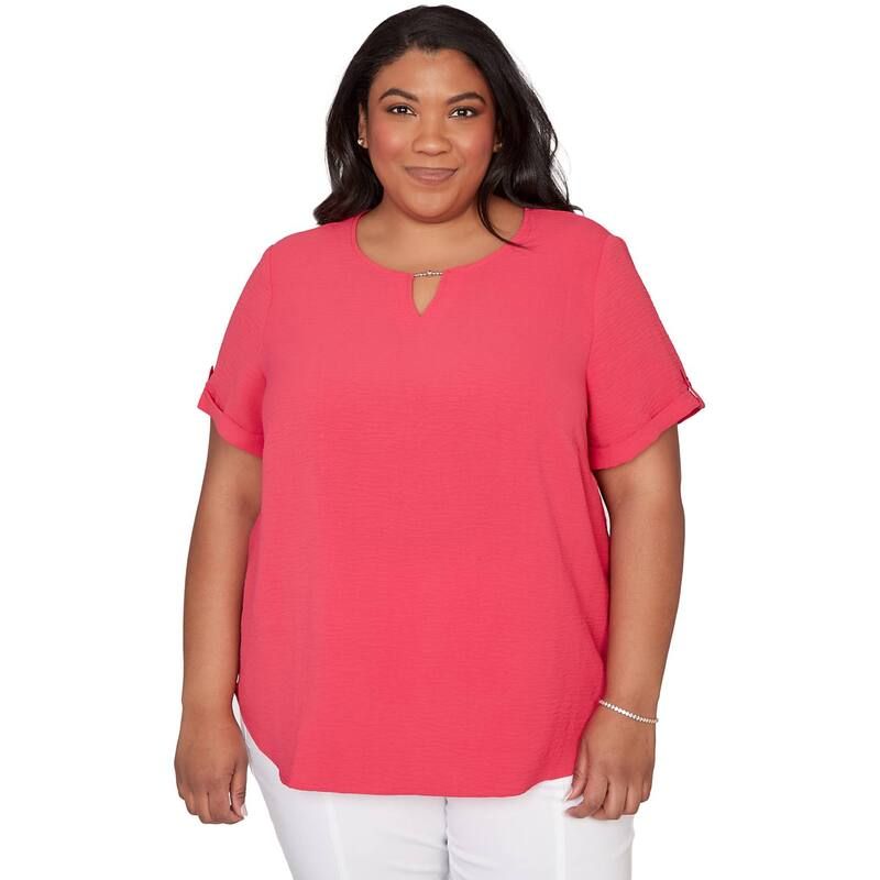 アルフレッド ダナー レディース トップス Tシャツ プラスサイズ Plusize Alfredunner Solid Rolled Short Sleeve Tee Raspberry