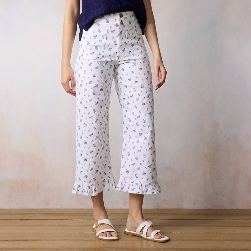 LC Lauren Conrad レディース ボトムス カジュアルパンツ フリル裾 フリル Womens LC Lauren Conrad Ruffle Hem Wildflower Cropants Whitelina Ditzy ホワイト