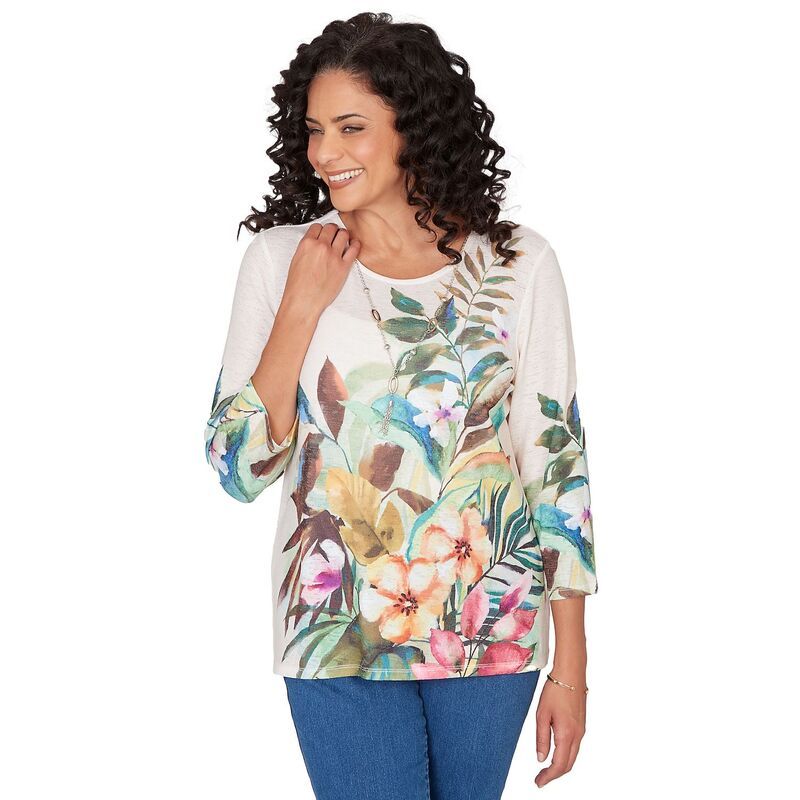 アルフレッド ダナー レディース トップス Tシャツ プリント レース Womens Alfredunner Tropical Printop with Necklace Neutral Multi マルチカラー