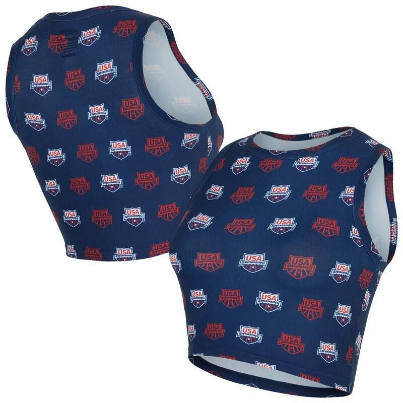 アンブランデッド レディース トップス Tシャツ プリント クロップド Unbranded Womens Conceptsport Navy USA Swimming Record All Over Print Cropped Tank Top Nfl Nav