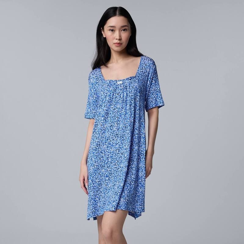 ヴェラウォン レディース アンダーウェア ナイトウェア シャツ Womensimply Vera Wang Cozy Short Sleeve Sleepshirt Blue Ditsy ブルー