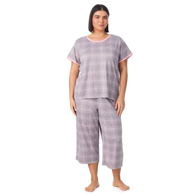 クドルドッズ レディース アンダーウェア ナイトウェア プラスサイズ パンツ クロップド Plusize Cuddl Duds 2Piece Cozy Pajama Top Pajama Cropped Pantset Heather Plaid ヘザー