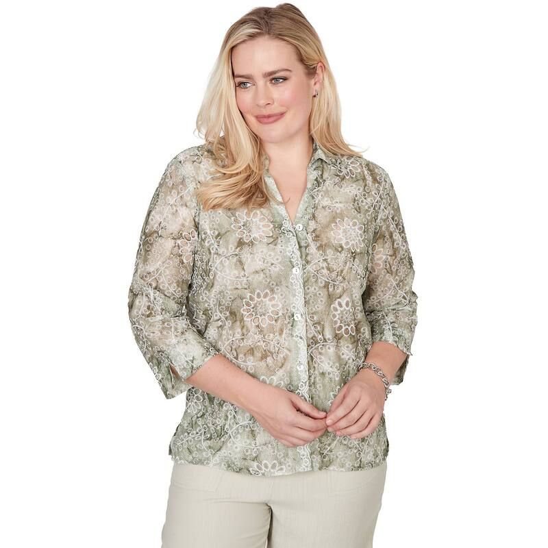 アルフレッド ダナー レディース トップス シャツ フラワー柄 プチ フラワー Petite Alfredunner Floral Button Frontop Celadon