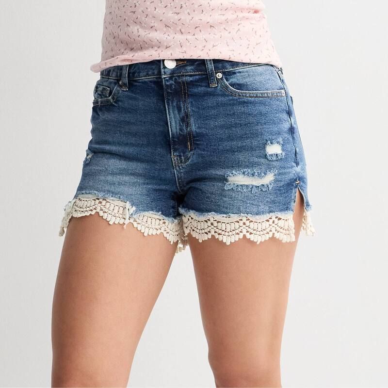 エスオー レディース ボトムス ハーフパンツ・ショーツ ショートパンツ Juniors SO High Rise Crochetrim Jean Shorts Dark