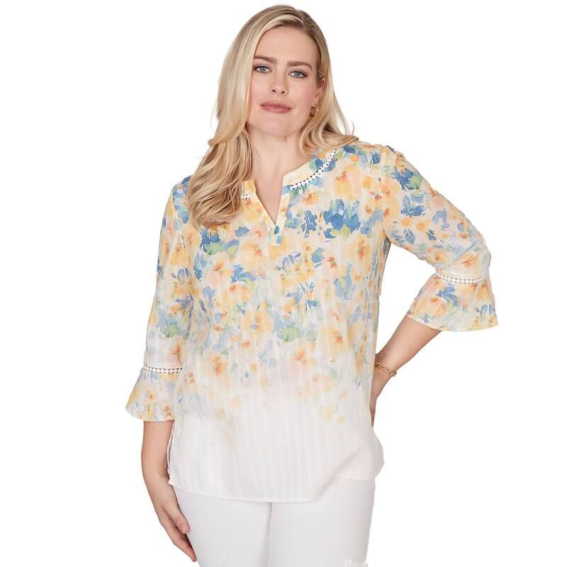 アルフレッド ダナー レディース トップス シャツ フラワー柄 プチ フラワー Petite Alfredunner Falling Floral Three Quarter Sleeve Top Yellow Multi イエロー