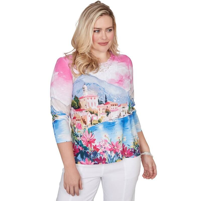 アルフレッド ダナー レディース トップス Tシャツ Womens Alfredunner Embellished Lake Como Scenic Topink Multi ピンク