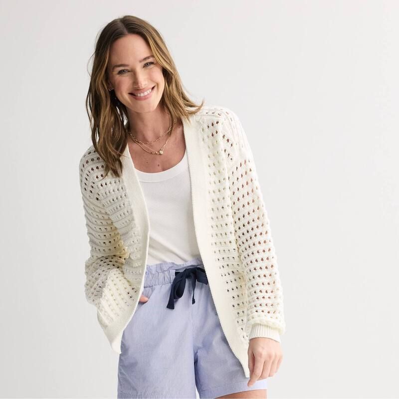 ソノマ レディース アウター ニット・セーター プチ カーディガン Petite Sonoma Goods For Life Fisherman Cardigan Sweater Ivory Silk アイボリー