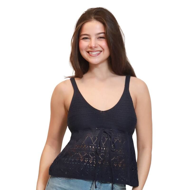 マッデンガール レディース アウター ニット・セーター Vネック ノースリーブ Juniors madden girl Sleeveless Pointelle VNeck Camisole Tank Top Navy ネイビー
