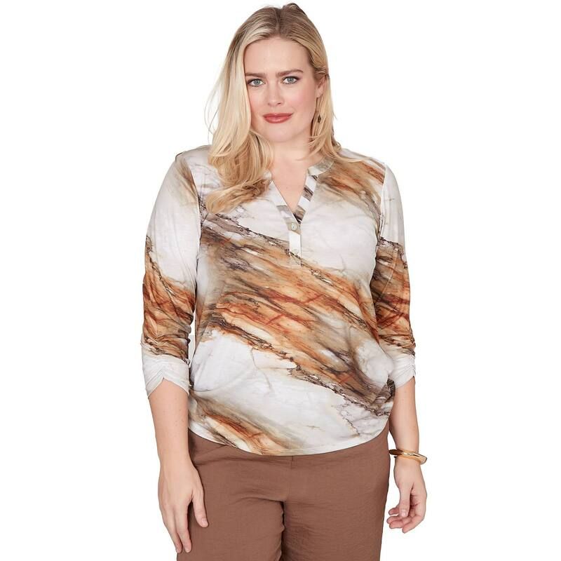 アルフレッド ダナー レディース トップス シャツ プチ プリント Petite Alfredunner Marble Print Split Neck Top Brown Multi ブラウン 12,935円