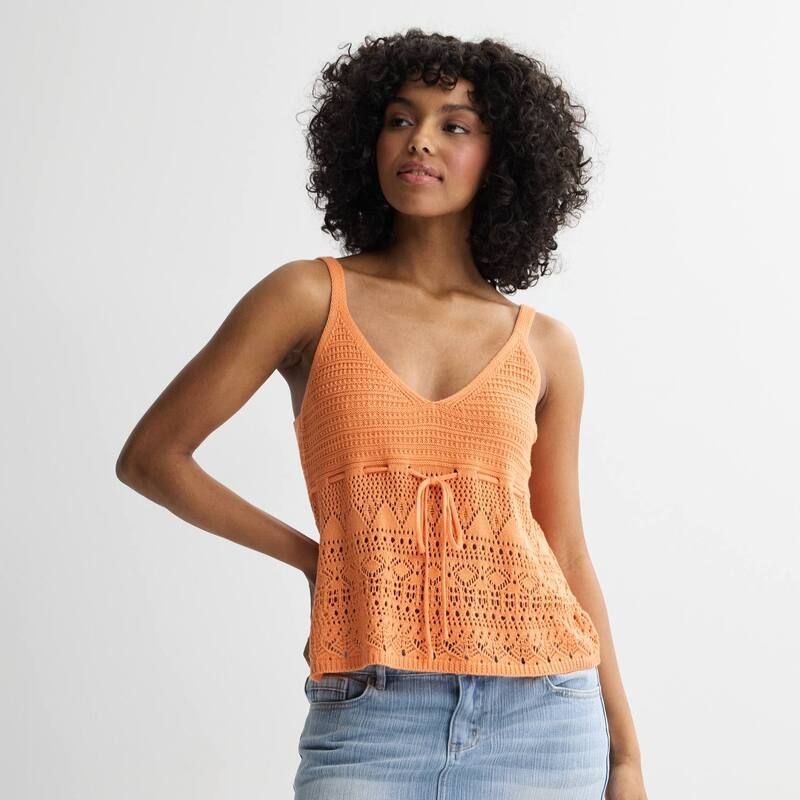 マッデンガール レディース アウター ニット・セーター Vネック ノースリーブ Juniors madden girl Sleeveless Pointelle VNeck Camisole Tank Top Cantaloupe