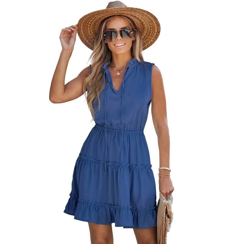 カップシー レディース トップス ワンピース ティアード フリル ノースリーブ Womens Cupshe Ruffled Neck Sleeveless Tieredress Blue ブルー