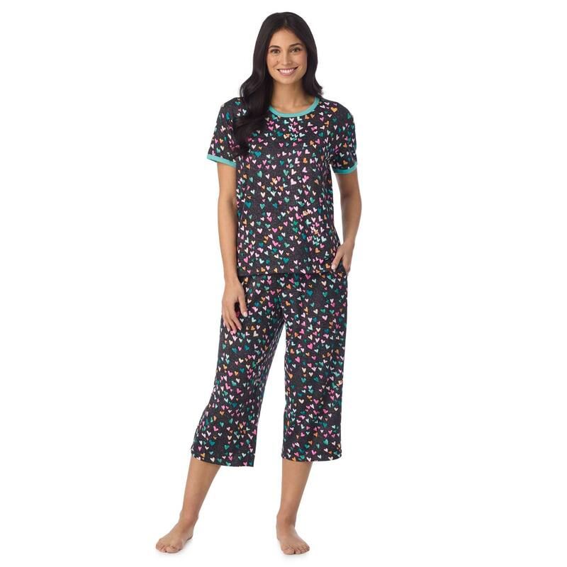 クドルドッズ レディース アンダーウェア ナイトウェア パンツ クロップド Womens Cuddl Duds 2Piece Cozy Pajama Top Pajama Cropped Pantset Multi Hearts マルチカラー