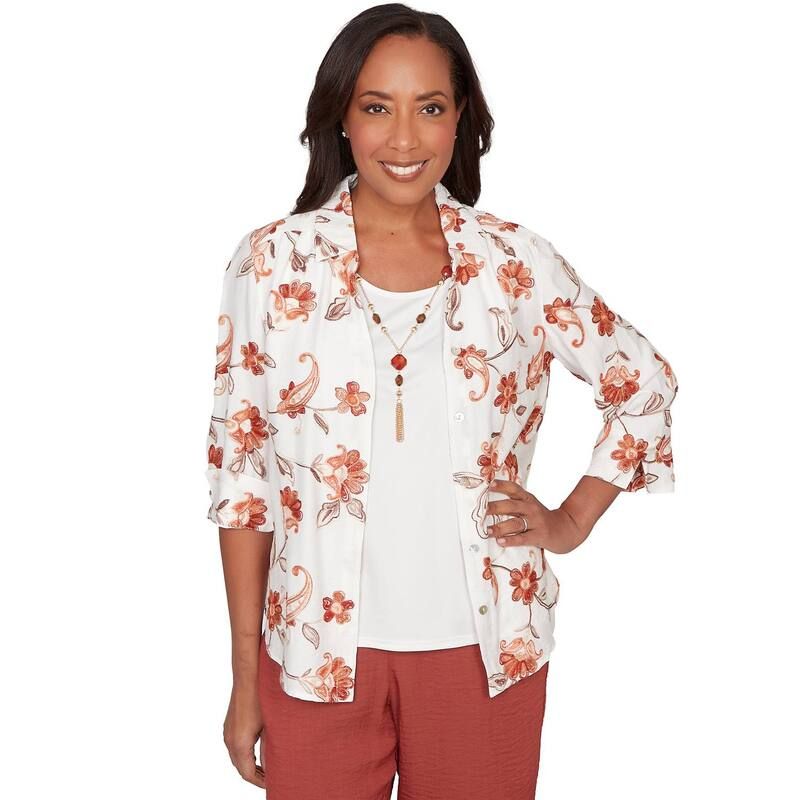 アルフレッド ダナー レディース トップス シャツ フラワー柄 レース フラワー Womens Alfredunner Paisley Floral Collared 2in1 Top with Necklace Ivory アイボリー