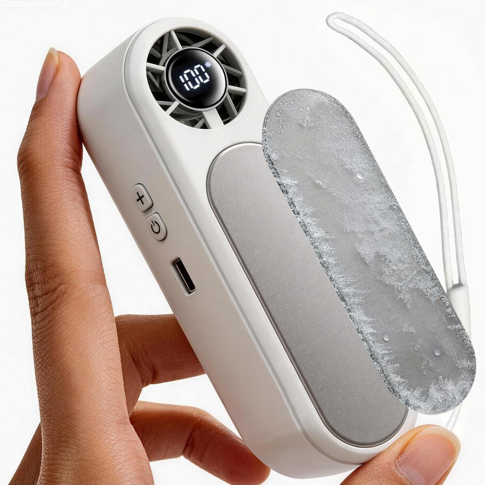 AMORMIYA ハンディファン 冷却プレート付 100段階風量調節 次世代手持ち扇風機 瞬間冷却 -25℃ ペルチェ素子 3000mAh 携帯扇風機 静音 ターボファン LED残量表示 USB充電式 小型扇風機 暑さ対策グッズ 登山/キャン 562a0479