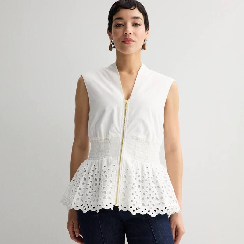ナインウェスト レディース トップス シャツ Womens Nine West Zipper Frontop White Knight ホワイト