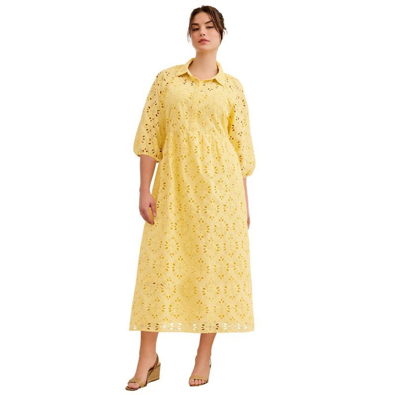 Ellos レディース トップス ワンピース プラスサイズ シャツ Ellos Plusizeyelet Henley Shirtdress Butter