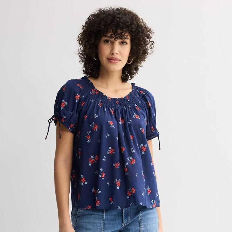 ソノマ レディース トップス シャツ シャーリング Womensonoma Goods For Life Smocked Swing Top Navy Red Floral ネイビー