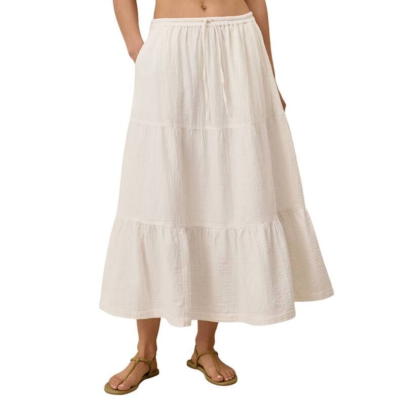 パクト レディース ボトムスカート ティアード マキシ Pact Coastal Double Gauze Tiered Maxi Skirt Sea Salt