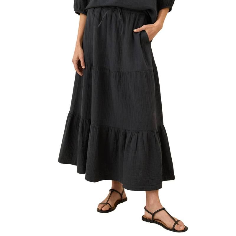 パクト レディース ボトムスカート ティアード マキシ Pact Coastal Double Gauze Tiered Maxi Skirt Black ブラック