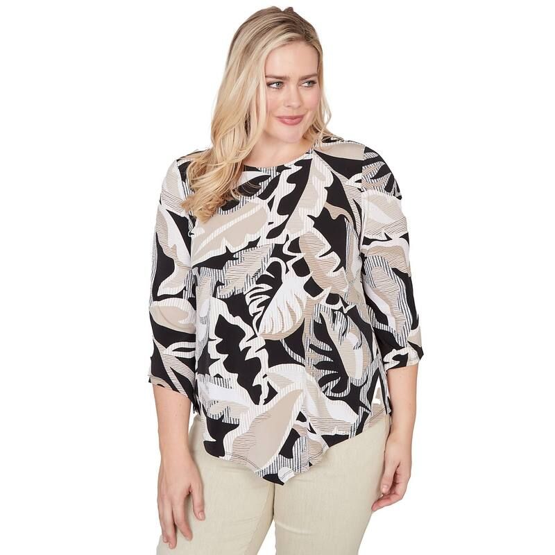 アルフレッド ダナー レディース トップス シャツ Womens Alfredunner Texture Leaves Pointed Hem Top Black Multi ブラック