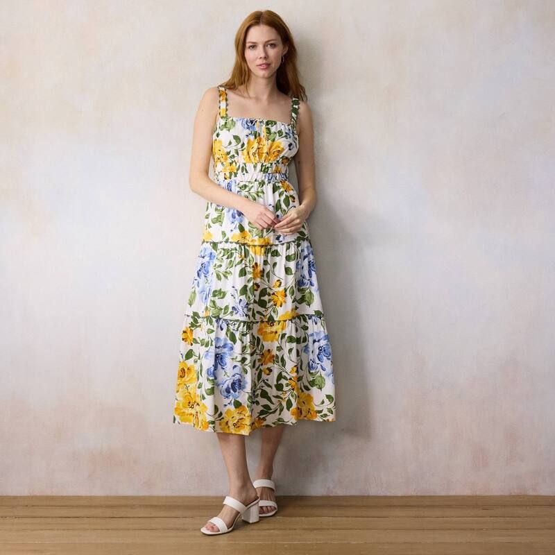 LC Lauren Conrad レディース トップス ワンピース マキシ Womens LC Lauren Conrad Shirred Maxi Dress Gold Isabella Blooms ゴールド